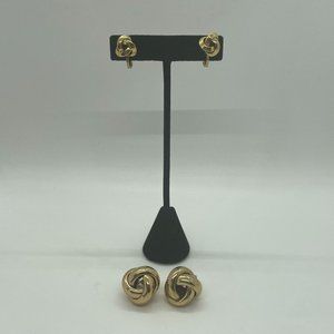 Lot of (2) Vintage Monet Gold Tone Knot Clip On Earrings